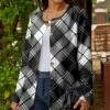 Lily | Black & White Argyle Jewel Collar Cardigan - Women & Plus