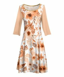 Lily | White & Orange Floral Three-Quarter Sleeve A-Line Dress - Women & Plus