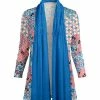 Lily | Blue & Pink Geometric Drape-Front Open Cardigan - Women & Plus