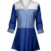 Lily | Blue & White Color Block Collared V-Neck Tunic - Women & Plus