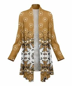 Lily | Brown & White Geometric Open Cardigan - Women & Plus