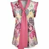 Lily | Pink & White Floral Tie-Neck Tunic - Women & Plus