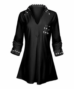 Lily | Black & White Contrast-Trim Collared V-Neck Tunic - Women & Plus