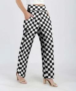 Lily | White & Black Checkerboard High-Waist Wide-Leg Pants - Women & Plus