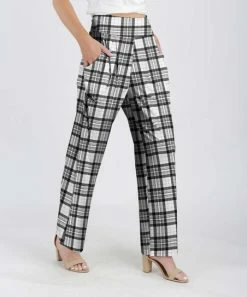 Lily | White & Black Tartan High-Waist Wide-Leg Pants - Women & Plus