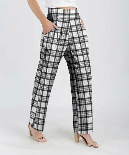 Lily | White & Black Tartan High-Waist Wide-Leg Pants - Women & Plus 1 Lily | White & Black Tartan High-Waist Wide-Leg Pants - Women & Plus