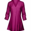 Lily | Fuchsia Collared V-Neck Tunic - Women & Plus