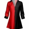 Lily | Black & Red Contrast Collared V-Neck Tunic - Women & Plus