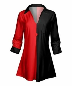 Lily | Black & Red Contrast Collared V-Neck Tunic - Women & Plus