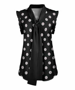 Lily | Black & White Houndstooth Tie-Neck Tunic - Women & Plus