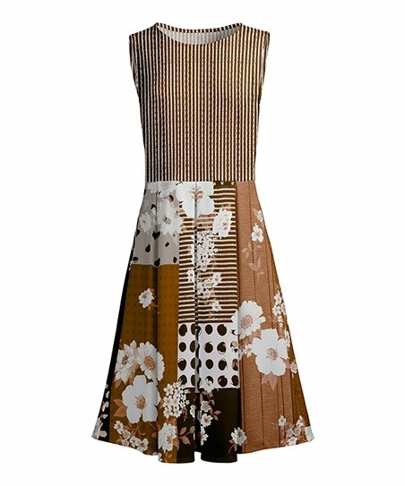 Lily | Brown & White Floral Pleated A-Line Dress - Women & Plus 1 Lily | Brown & White Floral Pleated A-Line Dress - Women & Plus