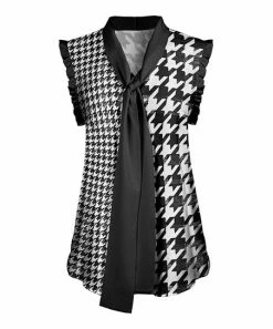 Lily | Black & White Houndstooth Tie-Neck Tunic - Women & Plus
