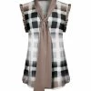 Lily | Brown & White Windowpane Tie-Neck Tunic - Women & Plus