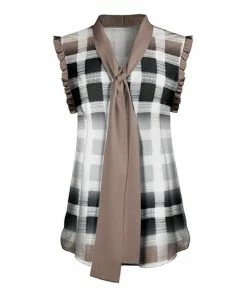 Lily | Brown & White Windowpane Tie-Neck Tunic - Women & Plus