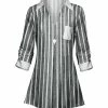 Lily | Gray & White Stripe Collared V-Neck Tunic - Women & Plus