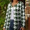 Lily | Green & White Houndstooth Jewel Collar Cardigan - Women & Plus