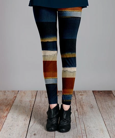 Lily | Blue & Rust Stripe Leggings - Women & Plus 1 Lily | Blue & Rust Stripe Leggings - Women & Plus