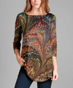 Lily | Orange & Red Peacock Tunic - Plus