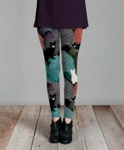 Lily | Teal & Black Cat Leggings - Plus