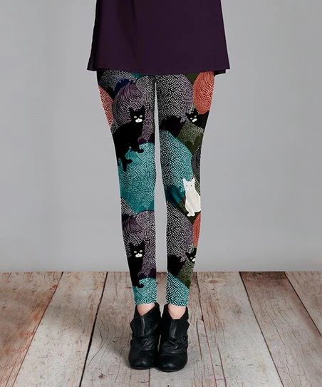 Lily | Teal & Black Cat Leggings - Plus 1 Lily | Teal & Black Cat Leggings - Plus
