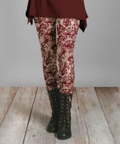 Lily | Burgundy & Begige Floral Leggings - Women