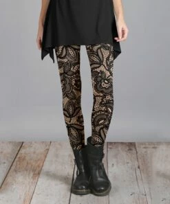 Lily | Black & Beige Mesh-Pattern Leggings - Women