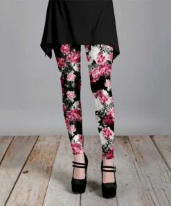 Lily | Pink & Black Floral Leggings - Plus