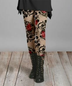 Lily | Beige & Black Rose Scroll Leggings - Women & Plus