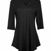 Lily | Black Three-Quarter Sleeve V-Neck Tunic - Women & Plus