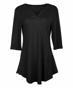 Lily | Black Three-Quarter Sleeve V-Neck Tunic - Women & Plus