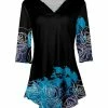 Lily | Blue & Black Three-Quarter Sleeve V-Neck Tunic - Plus