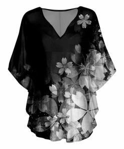 Lily | Black & White Floral Dolman Tunic - Plus