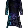 Lily | Black & Purple Floral Three-Quarter Sleeve Sidetail Tunic - Women & Plus