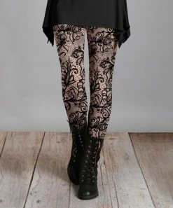 Lily | Black & Beige Floral Leggings - Women