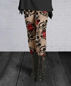 Lily | Beige & Black Floral Leggings - Plus