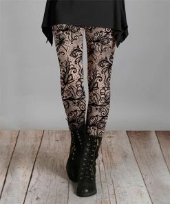 Lily | Black & Beige Floral Scroll Leggings - Women