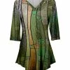 Lily | Green & Gold Abstract Three-Quarter Sleeve V-Neck Tunic - Women & Plus