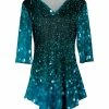 Lily | Teal & White Abstract Three-Quarter Sleeve V-Neck Tunic - Women & Plus