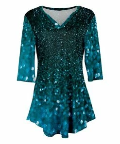 Lily | Teal & White Abstract Three-Quarter Sleeve V-Neck Tunic - Women & Plus
