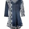Lily | Navy & Cream Floral Three-Quarter Sleeve V-Neck Tunic - Women & Plus