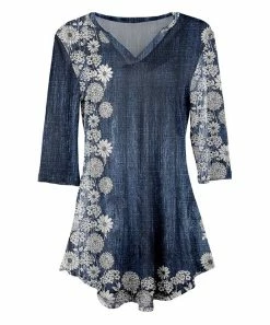 Lily | Navy & Cream Floral Three-Quarter Sleeve V-Neck Tunic - Women & Plus