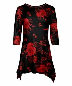 Lily | Black & Red Floral Sidetail Tunic - Plus