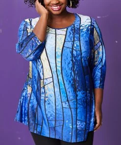 Lily | Purple Abstract Three-Quarter Sleeve Boatneck Tunic - Women