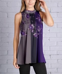 Lily | Purple & Gray Floral Sleeveless Tunic - Women