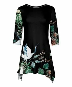 Lily | Black & Green Heron Boatneck Handkerchief Tunic - Women