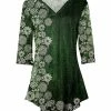 Lily | Green & Yellow Floral-Accent Three-Quarter Sleeve V-Neck Tunic - Women & Plus