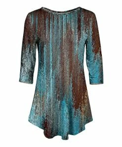 Lily | Brown & Blue Abstract Three-Quarter Sleeve Boatneck Tunic - Women