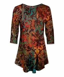 Lily | Red Floral Three-Quarter Sleeve Tunic - Plus