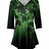 Lily | Green & Black Floral Three-Quarter Sleeve V-Neck Tunic - Women & Plus