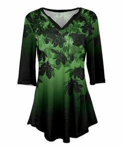 Lily | Green & Black Floral Three-Quarter Sleeve V-Neck Tunic - Women & Plus